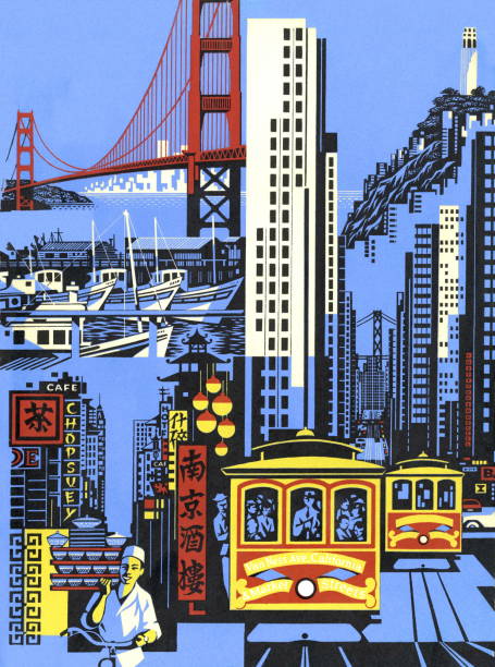 san francisco collage - chinatown san francisco chinatown san francisco county cityscape stock-grafiken, -clipart, -cartoons und -symbole