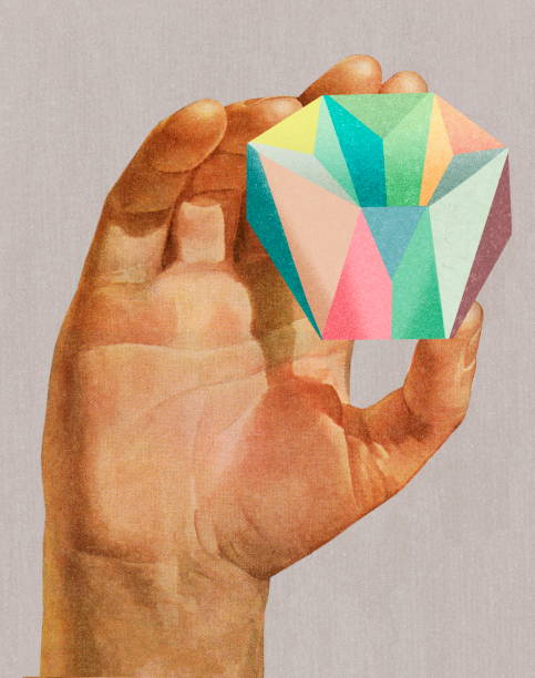 ilustrações de stock, clip art, desenhos animados e ícones de hand holding a colorful faceted rock - thumb stones