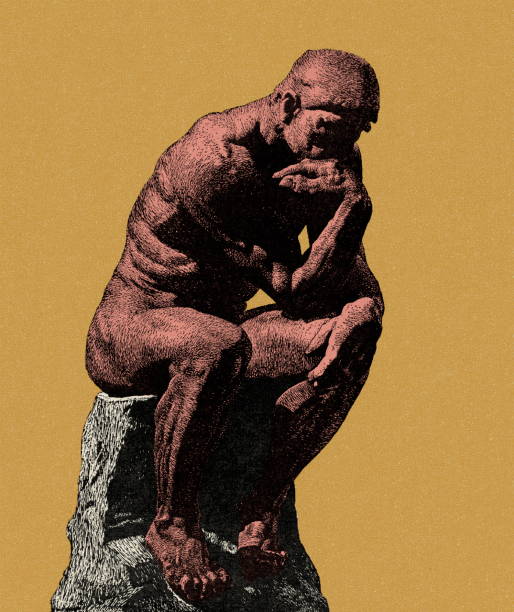 the thinker statue - düşünüş stock illustrations