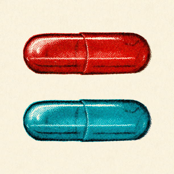 illustrazioni stock, clip art, cartoni animati e icone di tendenza di due capsule di medicina - pill pop art capsule medicine