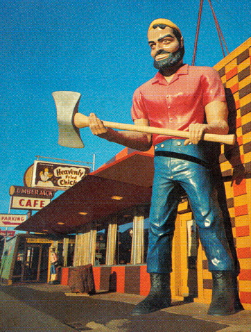 Giant Paul Bunyan Statue at a Cafe