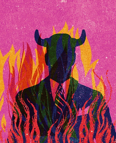 Businessman with Horns in Flames