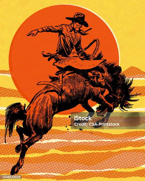 Bucking Bronco Stock Illustration - Download Image Now - Cowboy, Wild West, Rodeo