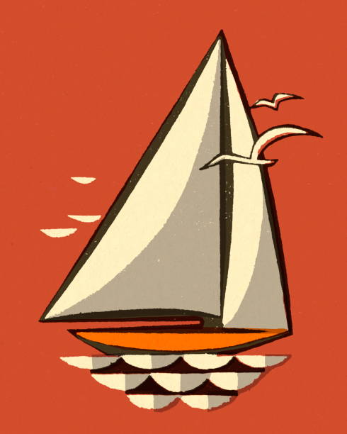범선 - color image colored background nautical vessel sea stock illustrations