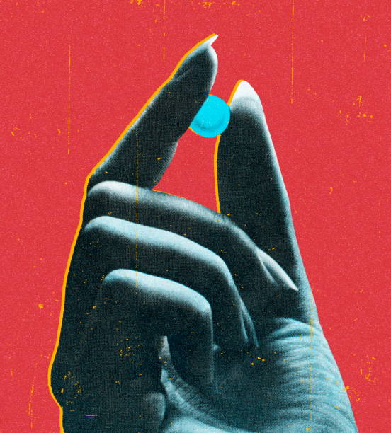 hand holding a pill - bağımlılık stock illustrations