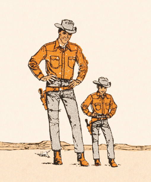 Tall and Short Cowboys Tall and Short Cowboys gun holster stock illustrations