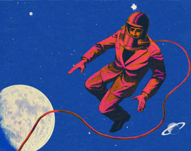 ilustrações, clipart, desenhos animados e ícones de homem flutuando no espaço sideral - modern art illustrations
