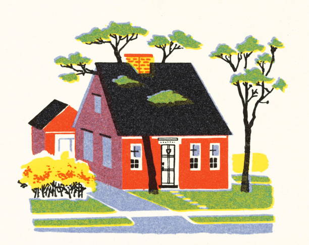 illustrazioni stock, clip art, cartoni animati e icone di tendenza di piccola casa di quartiere - small town america