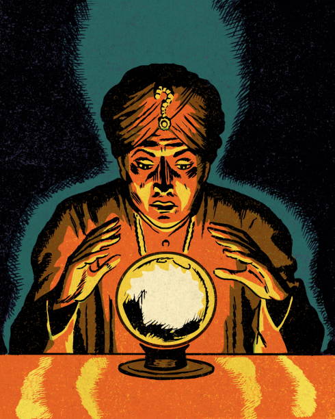 ilustrações de stock, clip art, desenhos animados e ícones de fortune teller looking in a crystal ball - clairvoyance