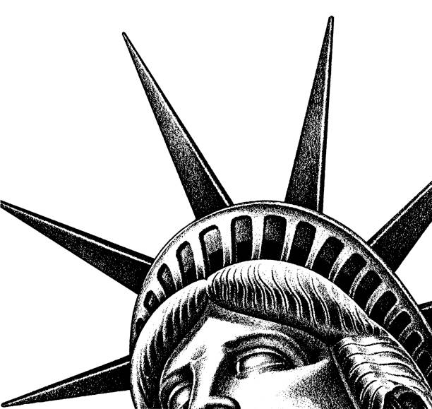illustrazioni stock, clip art, cartoni animati e icone di tendenza di primo passo della statua della libertà - statue of liberty