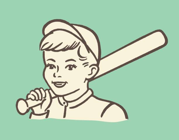 chłopiec trzymający kij baseballowy - baseball player baseball holding bat stock illustrations