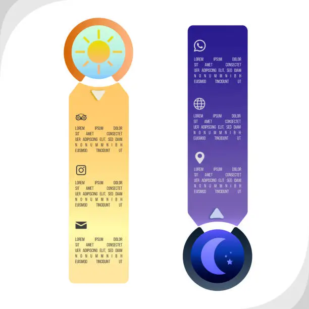 Vector illustration of Sun and Moon, Day and Night Theme Infographic Cards