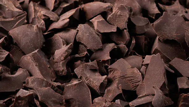 Photo of pieces of organic chocolate background, sweet dessert