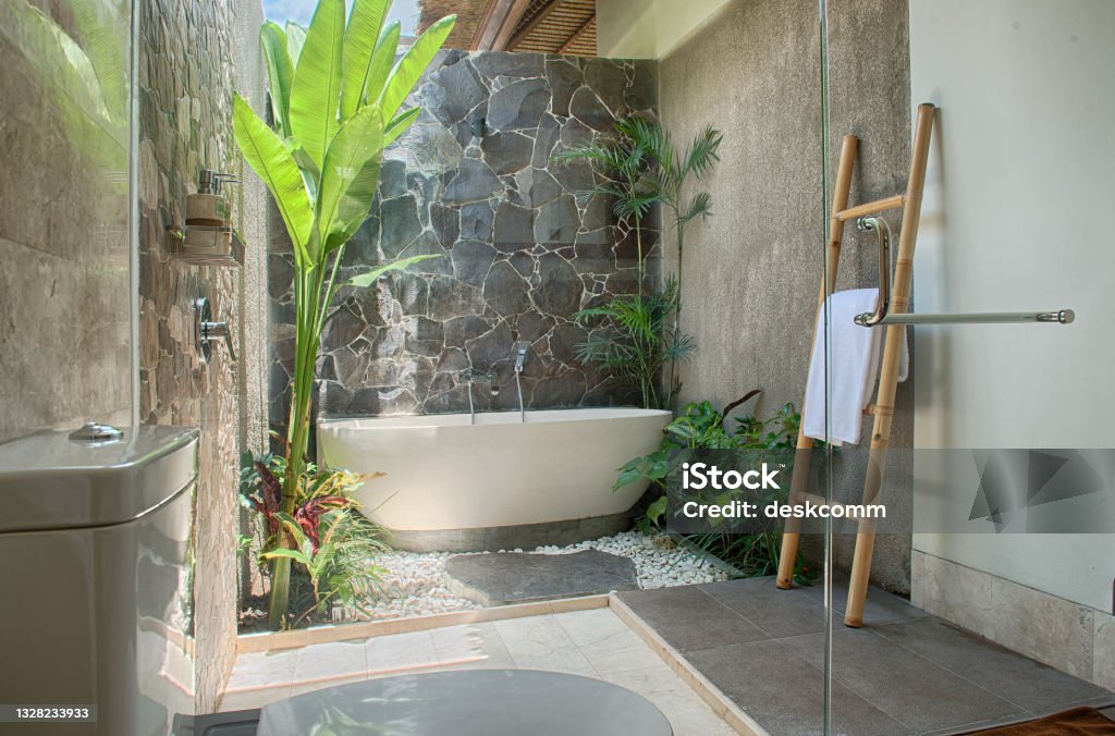 Luxury interior Tropical bathroom of the dream Bathroom Stock Photo