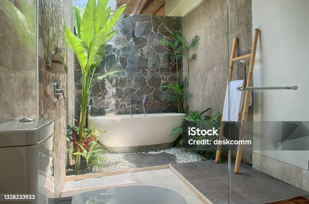 Luxury Interior Tropical Bathroom Of The Dream Stock Photo - Download Image Now - Bathroom, Beach, Spa