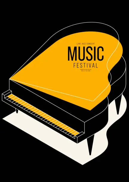 Vector illustration of Music poster design template background decorative with isometric piano outline