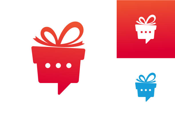 ilustraciones, imágenes clip art, dibujos animados e iconos de stock de gift chat logo plantilla diseño vector, emblema, concepto de diseño, símbolo creativo, icono - regalo