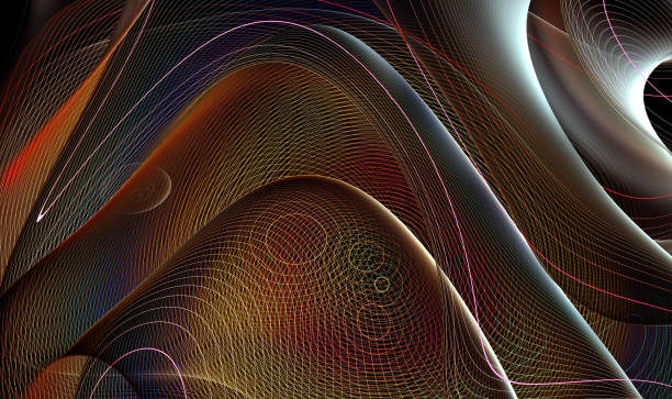 3d abstract art background with surreal wavy curve lines forms render 3d de arte abstracto fondo 3d con parte de flor alienígena surrealista en curva de elegancia ondulada líneas biológicas espirales formas en material plástico transparente mate con rayas redondas paralelas en superficie en color degradado amarill