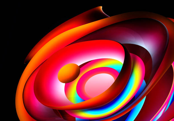 istock 3d render of abstract art 3d background background with part of surreal spherical object in curve spiral twisted lines forms based on circular stripes in matte aluminum metal in red orange and purple gradient color with glowing rainbow core inside 1328253106