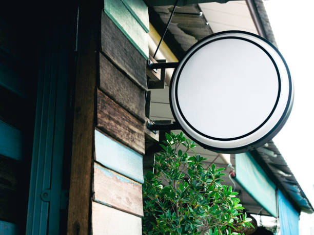 istock Round white blank shop sign. 1328255507