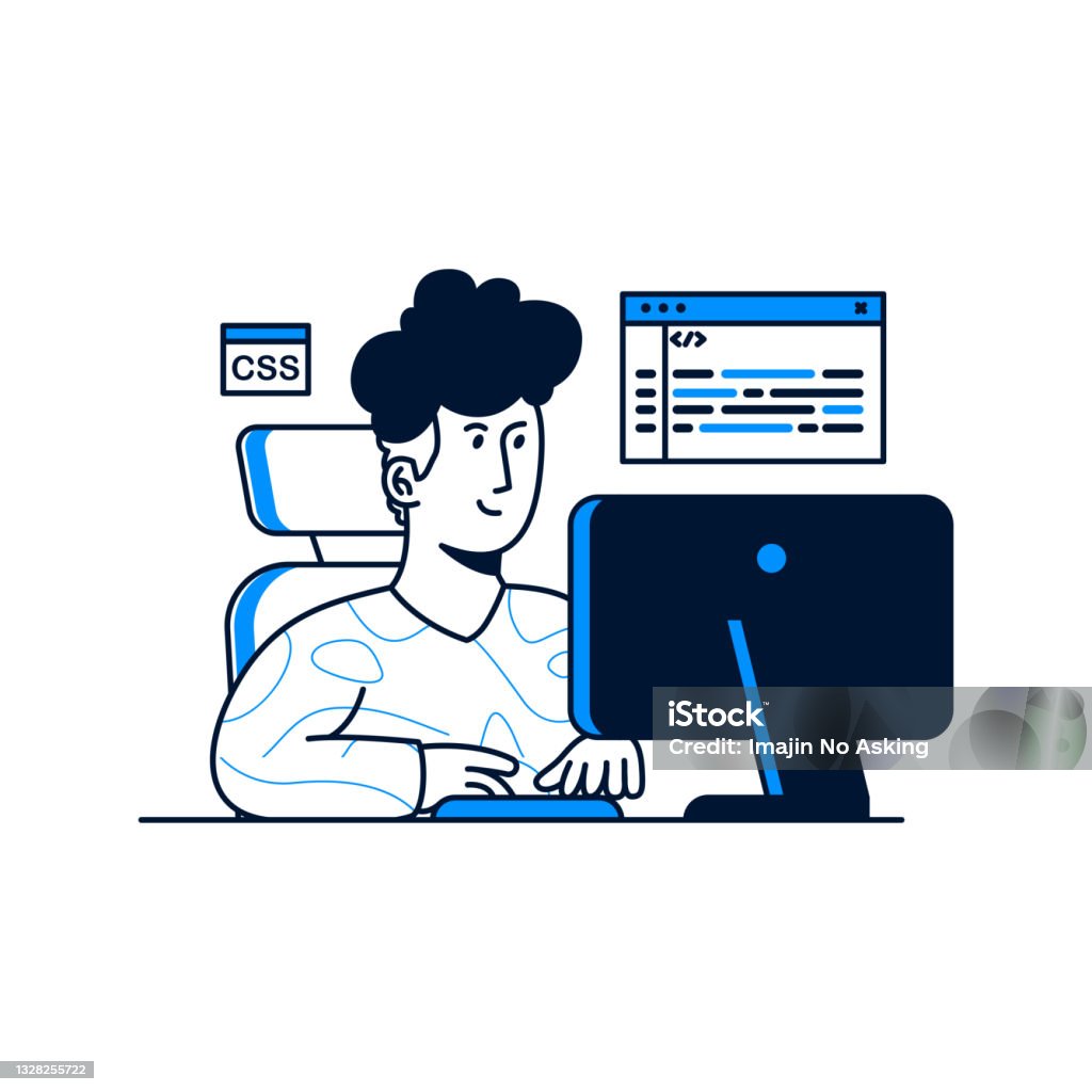 Development And Programming Concept Flat Design A Man Working On ...