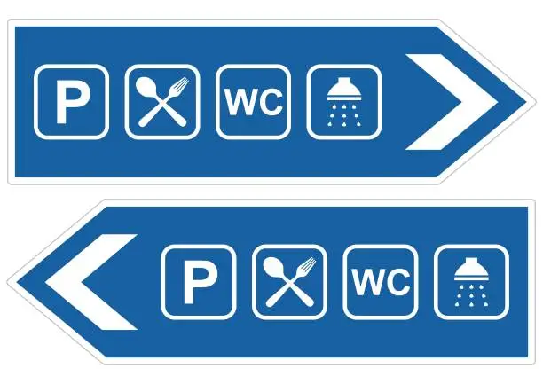 Vector illustration of Road sign, parking lot, set of pictogram on blue background, eps.