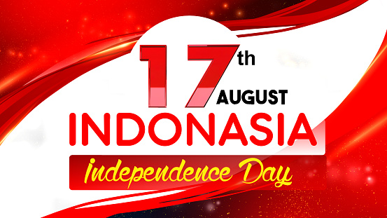 Indonesian flag is waving 3D animation. Indonesian flag waving in the wind. with waving hand arranging word Indonesian 17 August