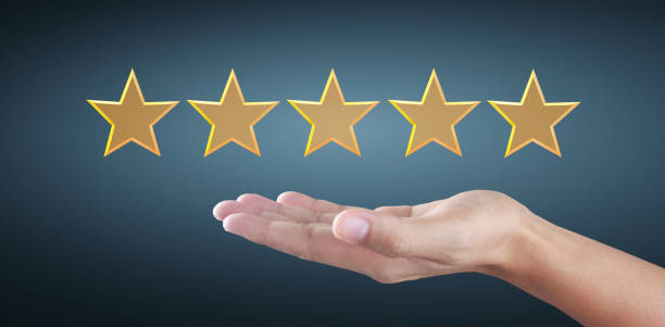 istock Hand and increasing five stars. Increase rating evaluation 1328262655