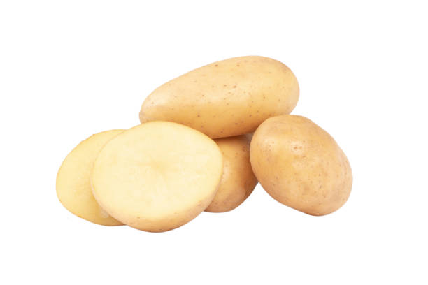 istock Isolated potato. Group whole raw potatos isolated on white background with clipping path. Fresh potato slice isolated on white 1328267760