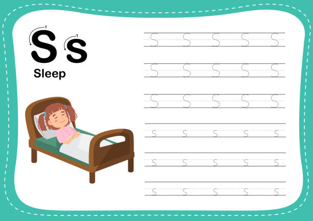 ilustrações de stock, clip art, desenhos animados e ícones de alphabet letter s - sleep exercise - book sheet education student