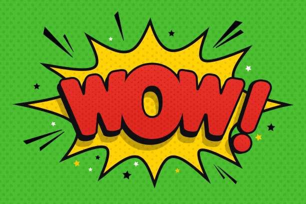 ilustraciones, imágenes clip art, dibujos animados e iconos de stock de efecto de habla cómica wow. ilustración de dibujos animados vectoriales en estilo pop-art sobre fondo verde. - imponente