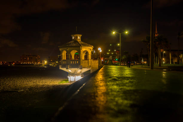 Corpus Christi, Texas, USA - June 23rd, 2021: Beautiful downtown seawall gazebo at night
