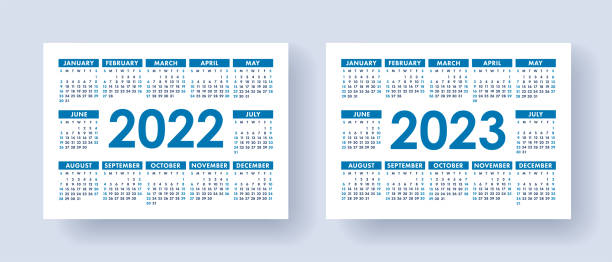 stockillustraties, clipart, cartoons en iconen met calendar 2022 and 2023 year set. vector template collection. week starts on sunday. january, february, march, april, may, june, july, august, september, october, november, december - april 2023