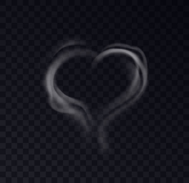 Smoke steam of heart shape isolated on transparent black background. Romantic effect of white vapor vector art illustration