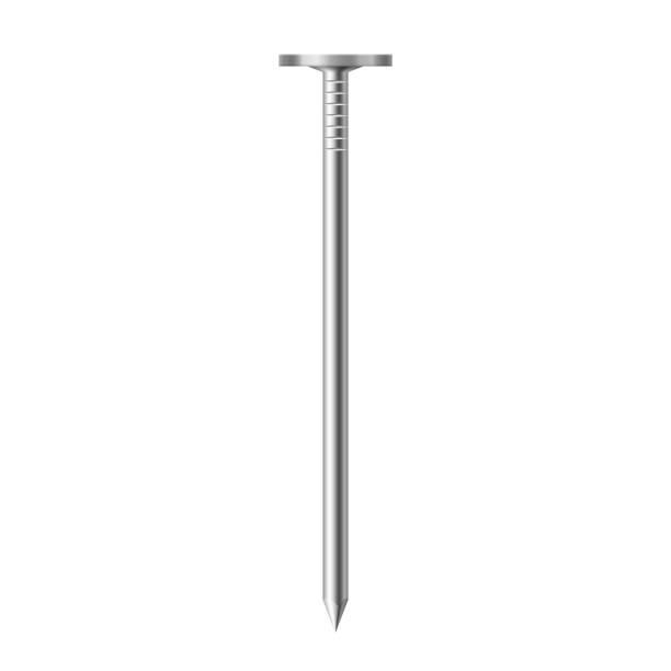 istock Metal nail with round steel cap side view on white background. Realistic carpentry tool icon 1328278198