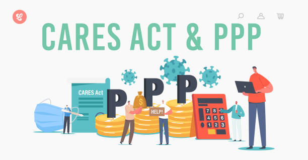 Cares Act and PPP Landing Page Template. Paycheck Protection Program. Characters at Mask, Money Pile and Calculator Cares Act and PPP Landing Page Template. Paycheck Protection Program. Tiny Characters at Huge Mask, Money Pile and Calculator. Government Support during Coronavirus. Cartoon People Vector Illustration ppp-program stock illustrations