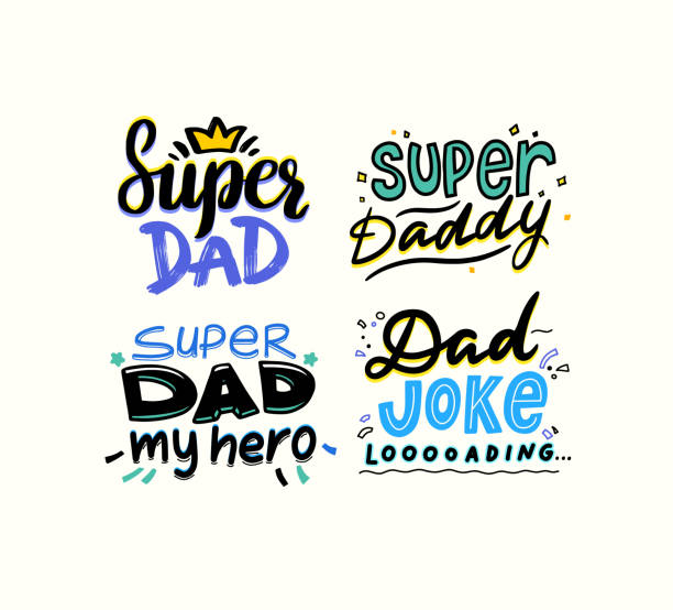 Super Dad, Daddy my Hero, Dad Joke Loading. Fathers Day Typography Quotes, Emblems, Labels or Icons for Greeting Card Super Dad, Daddy my Hero, Dad Joke Loading. Fathers Day Typography Quotes, Emblems, Labels or Icons for Greeting Card, Banner, T-shirt, Elements for Tshirt Print Design. Vector Illustration, Set funny fathers day stock illustrations