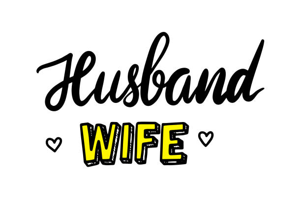 Husband Wife Hand Lettering Phrase. Bachelorette Sticker for Wedding Invitation or Poster, Mr and Mrs Greeting Card Husband Wife Hand Lettering Phrase. Bachelorette Sticker, Element for Wedding Invitation or Poster, Mr and Mrs Greeting Card for Couple, Motivation Print, Romantic Quote, Tattoo. Vector Illustration couple tattoo quotes stock illustrations