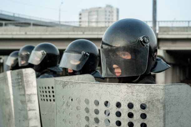istock Group of police forces in uniform 1328280864
