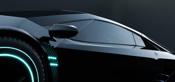 istock Closeup non-existent brand-less generic concept black electric car 1328281908
