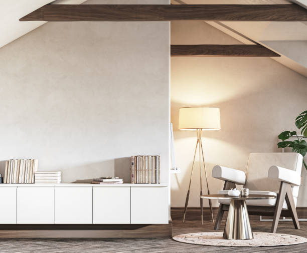 istock Blank wall mockup in loft interior background, industrial style 1328283947