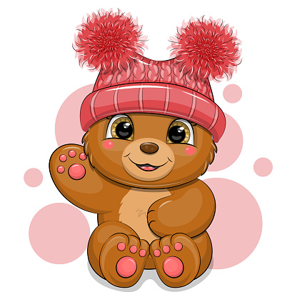 Cute cartoon bear in a red hat.