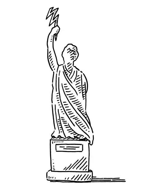 Vector illustration of Generic Statue With Lightning Drawing