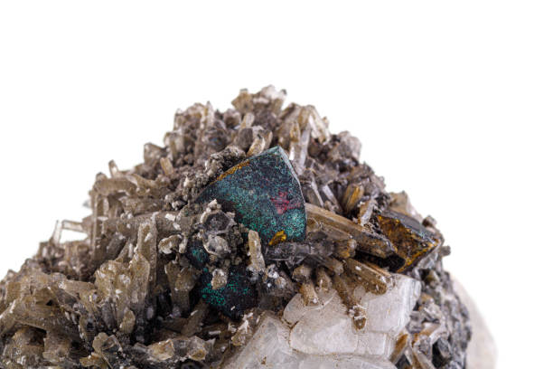 istock macro mineral stone Chalcopyrite on a white background 1328286964