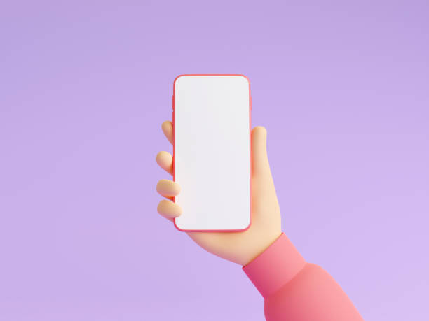 istock Mobile phone mockup in human hand 3d render illustration. 1328287124