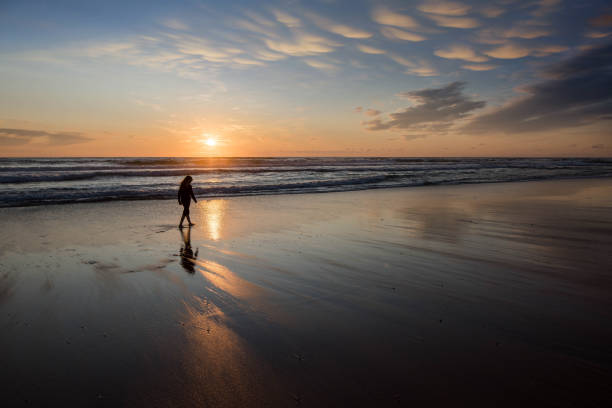 young girl enjoying the beautiful sunset over the ocean