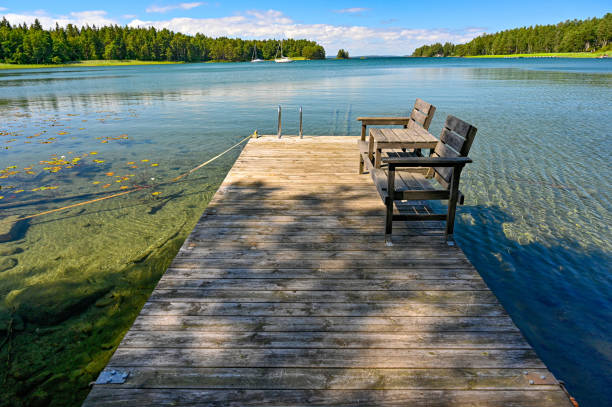 istock jetty with bathing ladder in lake Vattern Sweden 1328288443