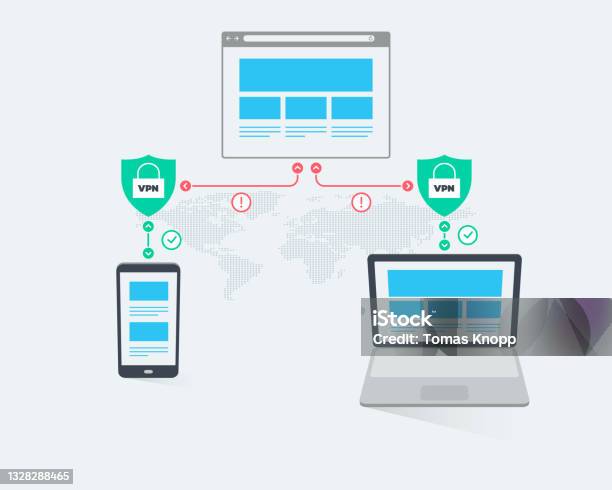 Secure Connection Infographic Vpn Network Security Infographics Two Devices With Secure Connection To ...