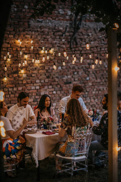 istock Group of friends on dinner party 1328289976