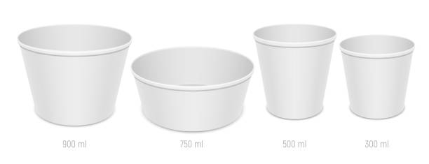 Set of vector realistic blank disposable food containers. Different sizes of paper open empty dishes for takeaway food packaging. Set of blank disposable food containers. Different sizes of paper open empty dishes for takeaway food packaging. Vector realistic mockup illustration isolated on white background. big plate of food stock illustrations